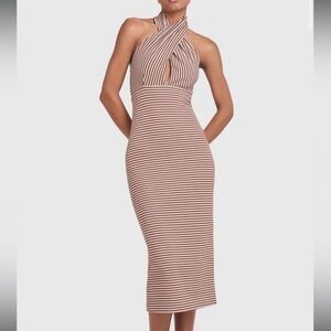 NWOT Amanda Uprichard Brown and White Backless Halter Dress XS